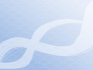 青海波と筆書き波背景　青い和柄のパターン壁紙
