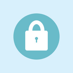 The white padlock icon in a blue circle symbolizes security, data protection, privacy, and a secure digital access system.
