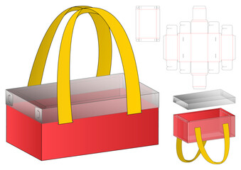 Packaging Dieline Template Flat Box Layout with Handle and Foldable