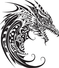 A black tribal dragon animal design illustration with wings, perfect for a tattoo, logo, or decoration element