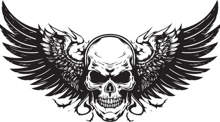Gothic skull and crossbones illustration with grunge wings, a vintage symbol of death and danger perfect for a rock tattoo design
