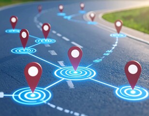 Road with interconnected location markers