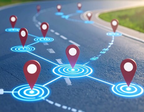 Road with interconnected location markers