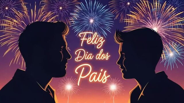 Dynamic "Feliz Dia dos Pais" Celebration: Father's Day Fireworks Display