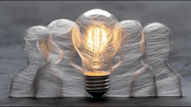 Light bulb with a piece of paper inside symbolizing ideas and creative concepts in the collective mind of society. Collective Creativity and Innovation Concept &ndash; Animated Video Version