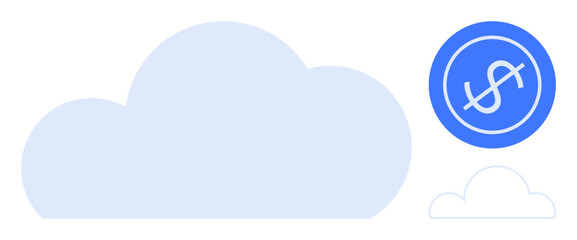 Large cloud icon with a dollar sign badge highlights affordable and cost-effective cloud solutions. Ideal for finance, technology, savings, digital assets, cloud storage, data management