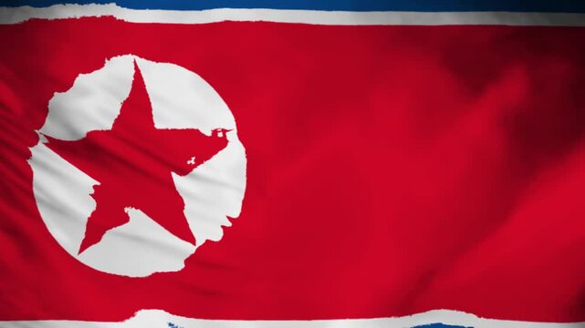 Waving flag of North Korea with blue red white stripes and red star suitable for  use in East Asian contexts