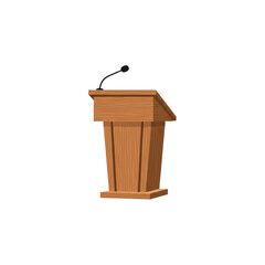 Wooden podium with microphone, ready for a presentation or speech.