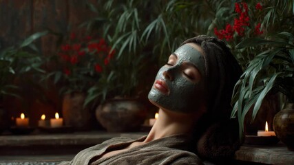 A woman enjoys a relaxing facial treatment at home.