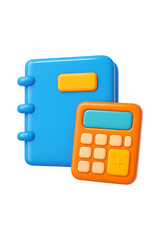3D Calculator with Notebook Icon Isolated on a Transparent Background