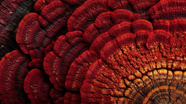 Abstract close-up of red tree fungus patterns