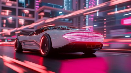 Futuristic electric car racing through neon cyberpunk cityscape in sci-fi high-speed video loop - Powered by Adobe