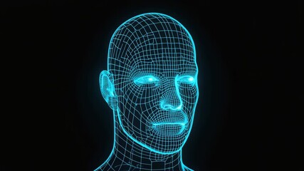 A digital face scan interface with animated mapping lines and point tracking. Futuristic and loop-ready. - Powered by Adobe