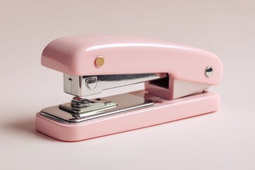rose colored stapler against a white backdrop