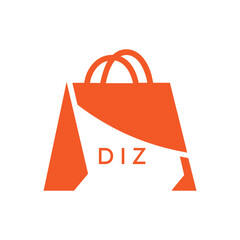 Modern Shopping Bag Logo Design with DIZ Text – Retail, Ecommerce and Store Branding Icon. DIZ Letter Logo.
