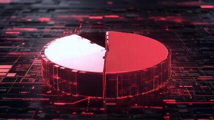 Abstract pie chart graphic with data visualization. Red and black digital circuit board background. Modern technology and data analysis concept. - Powered by Adobe