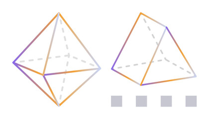 Colorful 3D octahedron outline, gradient edges, dashed inner lines next to segmented parts. Ideal for education, geometry, design, mathematics, visualization, abstraction simple flat metaphor