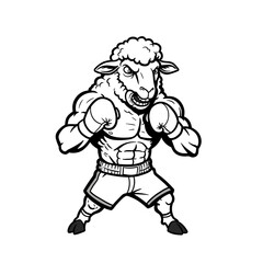 Fototapeta premium Muscular sheep wearing boxing gloves and shorts in fighting stance 