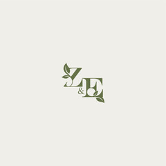 ZE letter luxury wedding monogram design organic leaf logo bold initial concept
