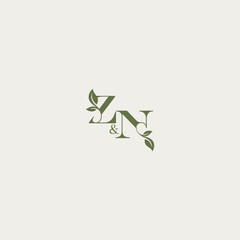 ZN letter luxury wedding monogram design organic leaf logo bold initial concept