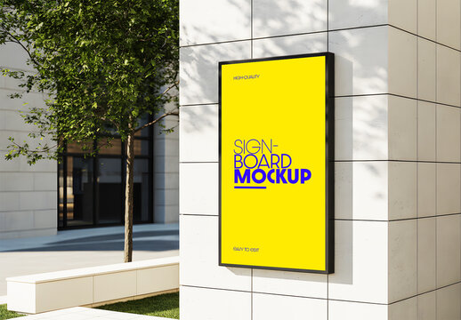 Vertical Outdoor Signboard Mockup on Building Corner