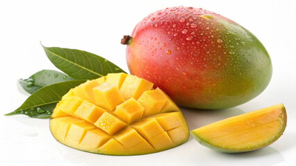 Mango and mangoes slice isolated in white background