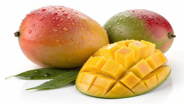 Mango and mangoes slice isolated in white background