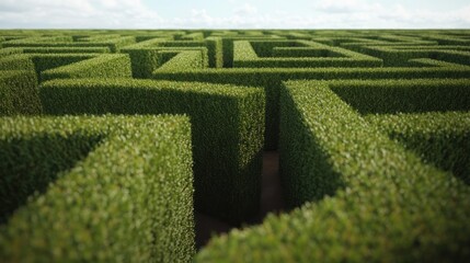 Lush Green Hedgerow Maze Under Sunny Sky