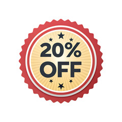 Fototapeta premium Retro sale sticker with 20 percent discount, vintage sunburst promotional badge