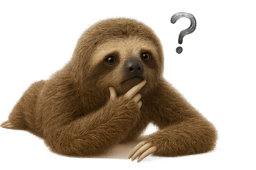 Thinking Sloth with Question Mark – Realistic Animal Illustration on Transparent Background