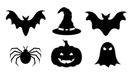Obraz premium Set of Halloween silhouette collection elements on tranparent background