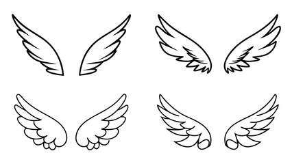 Angel Wings Vector Line Art Set