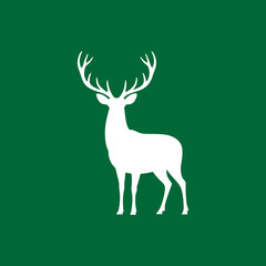White Deer Silhouette on Green Background - Wild Animal Vector Illustration

