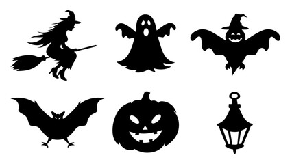 Obraz premium Set of Halloween silhouette collection elements on tranparent background