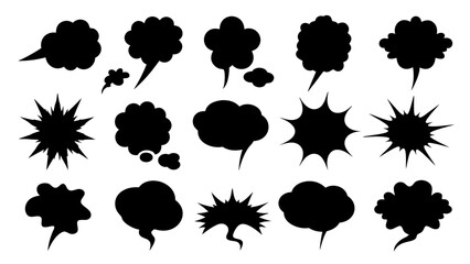 collection of Comic explosion speech bubble vector shapes, speech bubble silhouettes