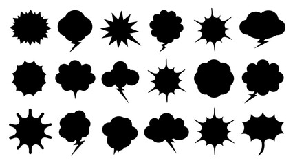 collection of Comic explosion speech bubble vector shapes, speech bubble silhouettes