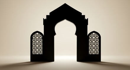 Elaborate Islamicinspired arched gateway in silhouette