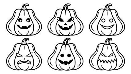 Fototapeta premium Halloween pumpkin line art vector clip art set