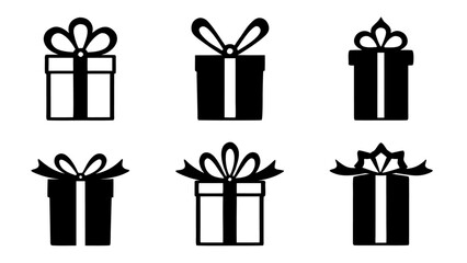  Gift boxes with ribbon icons Set. Gift box flat silhouette set.