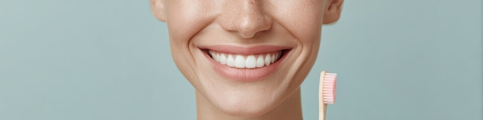 Obraz premium Confident Young Woman Morning Oral Care Routine with Toothbrush and Toothpaste in Bathroom Premium Healthy Lifestyle Content for Marketing Campaigns