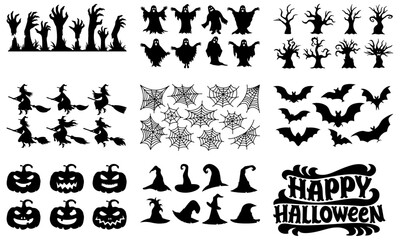 Halloween Vector Elements of Silhouette Mega Set