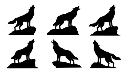 Howling Wolf Silhouette Standing on Rocky Outcrop