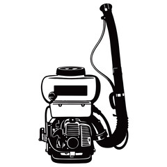 Silhouette image of a motorbike sprayer on a white background