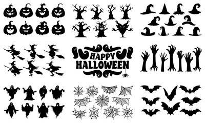 Halloween Vector Elements of Silhouette Mega Set