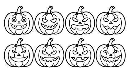 Halloween pumpkin line art vector clip art set