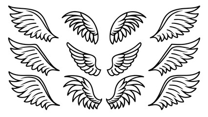 Angel Wings Vector Line Art Set