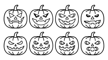 Halloween pumpkin line art vector clip art set