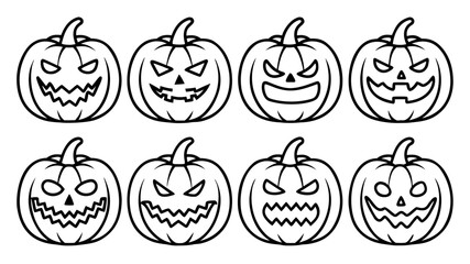 Halloween pumpkin line art vector clip art set