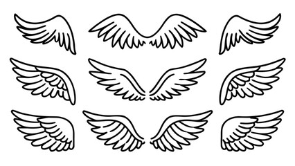 Angel Wings Vector Line Art Set