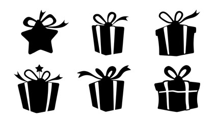  Gift boxes with ribbon icons Set. Gift box flat silhouette set.